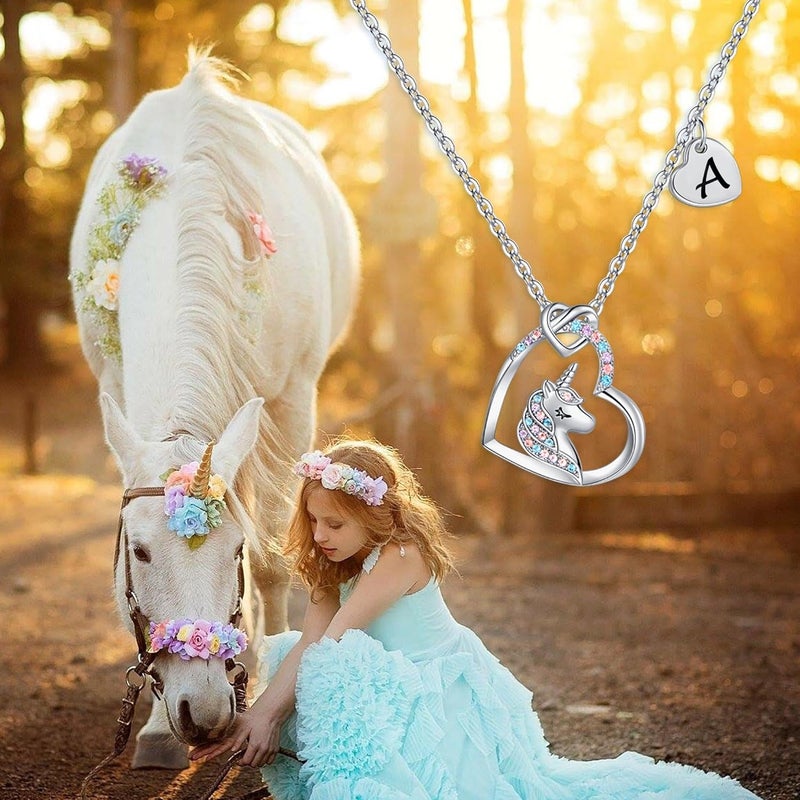 Hidepoo Unicorn Necklace Gifts for Girls Teen Girls Kids - Colorful CZ Heart Pendant Initial Unicorn Necklaces for Girl Jewelry Birthday Gift for Girl Kid - Image 2